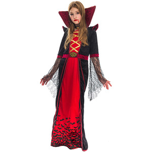 Costume de femme vampire pour filles, robe en velours à manches longues, tenue de fête cosplay d'Halloween, taille enfant - Product Image 1