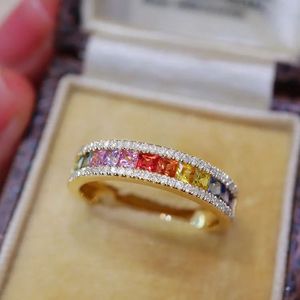 Xinfly Trendy Jewelry 18k Real <b>Gold</b> Diamond Fancy Colored Natural Stone Sapphire Gemstone Row <b>Rings</b> - Product Image 2