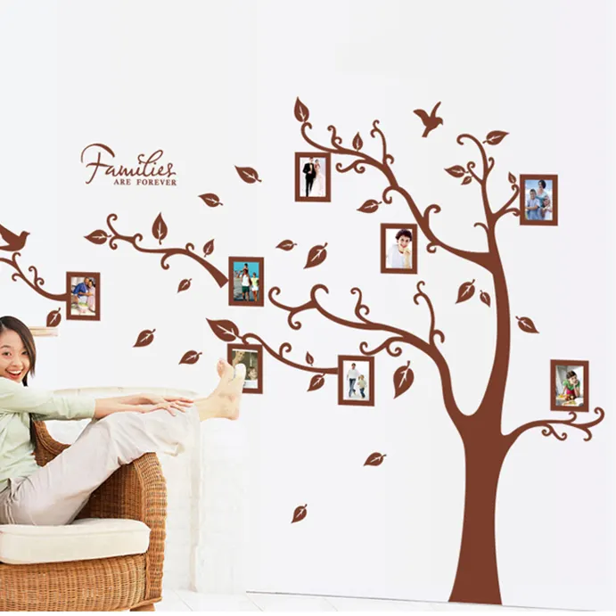 home decoration adhesive 3d large brown photo frame tree wall stickers