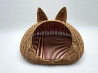 Nid pour chat en rotin tressé lavable, semi-fermé, design respirant pour toutes les saisons, été, aucune installation requise