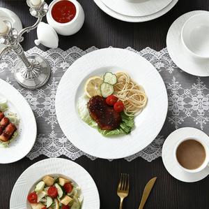 Ceramic <b>Dinner</b> Set White Gold Rim Embossed Porcelain Ceramic Stocked Feature - Product Image 1