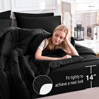 Ensemble de couette Twin XL noir, 5 pièces, ensemble de literie tout-en-un pour lit extra long, avec couette matelassée