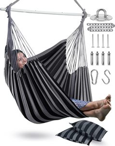 Fauteuil suspendu <span class=keywords><strong>XXL</strong></span> avec 2 coussins pour patio, véranda, chambre, jardin, intérieur et extérieur, comprend des kits de fixation - Product Image 1