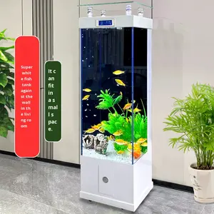 Ultra helder glazen verticaal <span class=keywords><strong>aquarium</strong></span> voor woonkamer, thuisgebruik, vloer-/wandmontage, geen waterwisseling nodig, goudviskom te koop - Product Image 3