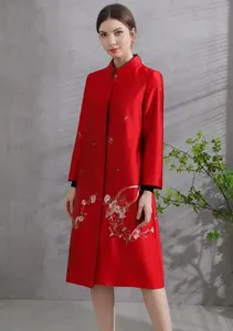 Cappotti lunghi XXL 2024 <span class=keywords><strong>primavera</strong></span> autunno inverno soprabiti da <span class=keywords><strong>donna</strong></span> ricamati di lusso con bottone lungo rosa nero rosso cappotto capispalla - Product Image 5