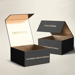 HOT 럭셔리 마그네틱 선물 상자 맞춤형 판지 블랙 포장 마그네틱 뚜껑이있는 단단한 접이식 선물 상자