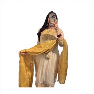 Traditional Indian Pakistani <b>Women</b> Cotton Printed <b>Kurta</b> With Yellow Palazzo <b>For</b> Casual Wear All Seasons Regular Fit - Product Image 1