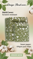 Lot de trois cahiers A4/A5/A5MINI, motif floral vert Jardin de Minuit, grand format américain, spirale, 100 feuilles, papier d'impression numérique SYCC, cadeau