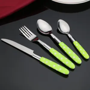 Reusable Modern Polka Dot Handle Plastic Cutlery Stainless Steel Plastic Handled Cutlery