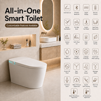 WC intelligent monobloc avec réservoir intégré, chasse d'eau automatique, siège chauffant, séchoir à air chaud, toilette intelligente