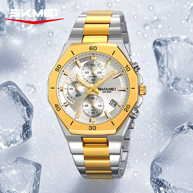 SKMEI2452 Quartz Watch Men's Multifunctional Business Fashion Waterproof Stainless Steel Band Oval Glass Wrist Watch