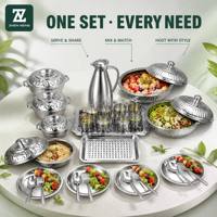 Ensemble de casseroles en acier inoxydable Zhenneng de 28 pièces pour le camping, les fêtes en plein air, ensemble complet d'ustensiles de cuisine, résistant à la corrosion, durable