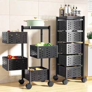 रसोई शेल्फ परत धातु के तार भंडारण बक्से को ढेर कर सकती है और रोलर्स के साथ रोलर्स के साथ घूमने वाले फल और सब्जी बास्केट - Product Image 1