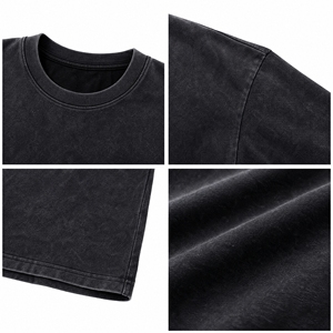 Camiseta de Manga Corta con Cuello Redondo, Corte Regular, Hombros Caídos, Estampado Desteñido en Negro, Estilo Urbano, 220 GSM, 100% Algodón, Lavado Ácido - Product Image 2