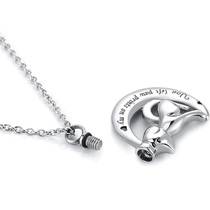 Collier d'urne de crémation pour animaux de compagnie, pendentif souvenir de chien et de lune, bijoux commémoratifs pour femmes et hommes, motifs de patte gauche sur mon cœur - Product Image 4
