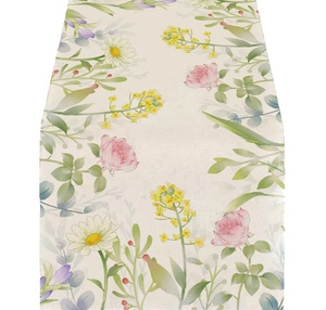 Nuevo diseño 100% tela de poliéster patrón de tamaño personalizado decoración de fiesta en casa camino de mesa con estampado de flores de una sola capa para mesa de comedor - Product Image 6