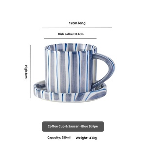Taza de Café de Cerámica con Rayas Simples y Creativas, con Platillo, para Uso Doméstico, en Hoteles y Cafeterías, Juego de Tazas de Café de Cerámica para Fiestas - Product Image 6