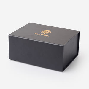 Caja de regalo personalizada con cierre de cinta magnética plegable de papel de cartón con solapa negra rígida rectangular - Product Image 4