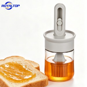 Récipient de stockage pour la cuisine, couvercle anti-fuite, pot en verre rond de 150 ml/5 oz avec brosse en silicone pour l'huile d'olive, le miel, la confiture - Product Image 1