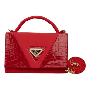 Fana Bolso Bandolera de PU Rojo Lourdes de Gran Capacidad, Bolso de Moda Minimalista Bohemio para Dama con Perlas, Portátil y Elegante - Product Image 3
