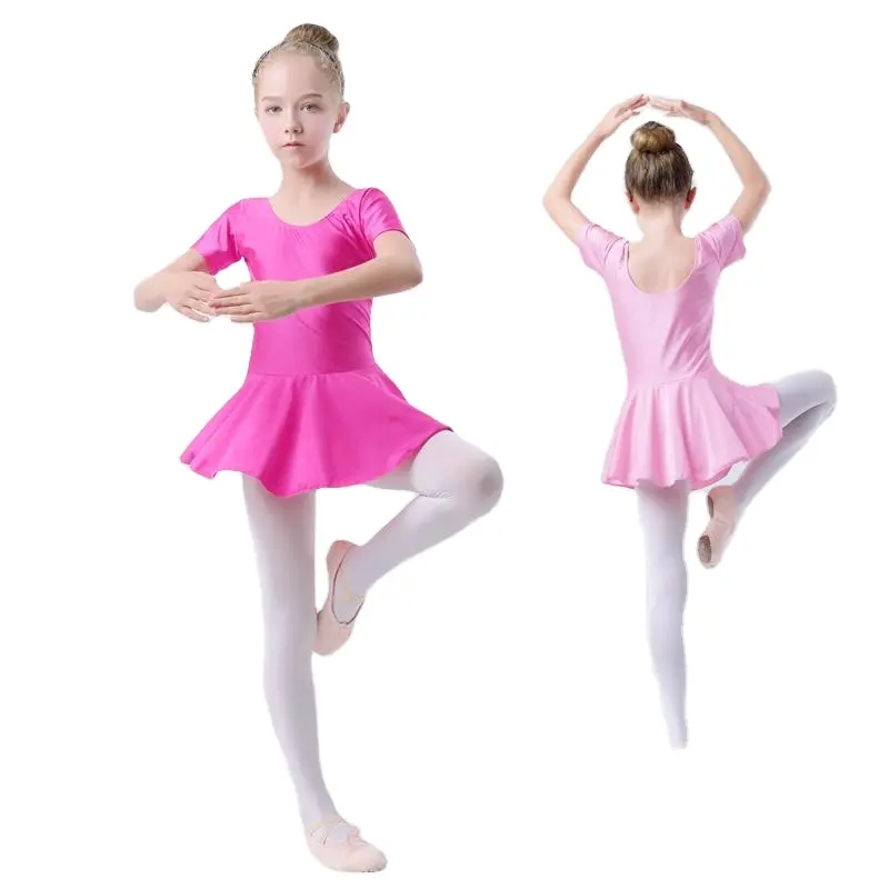 Shiny Spandex Ballet Gymnastics Camisole Skirted Dress Girls Kid Dance Leotards Ballet Costumes