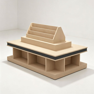 Mobile Espositore Moderno in Legno per Isola Centrale, con Ripiani Multipli, per Biblioteca e Libreria - Product Image 3