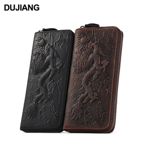 Dujiang <b>Men's</b> Genuine Leather <b>Wallet</b> Long Zipper Dragon Pattern Large Capacity Clutch Bag <b>For</b> Everyday Use - Product Image 5