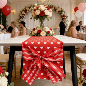 Décorations de fête pour la Saint-Valentin : Chemin de table en lin à nœud papillon, Nappe à motif cœur, Ambiance restaurant, Sécurité, Vente chaude - Product Image 1