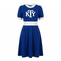 Robe tricotée femme bicolore bleu et blanc, ornée de strass, idéale pour les soirées et les tenues de sororité – Vente en gros usine