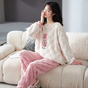 Pantalones <span class=keywords><strong>de</strong></span> manga larga Jacquard <span class=keywords><strong>de</strong></span> felpa <span class=keywords><strong>de</strong></span> invierno para parejas, <span class=keywords><strong>pijama</strong></span> grueso con forro polar <span class=keywords><strong>de</strong></span> dibujos animados para hombres y mujeres, traje <span class=keywords><strong>de</strong></span> dos piezas - Product Image 5