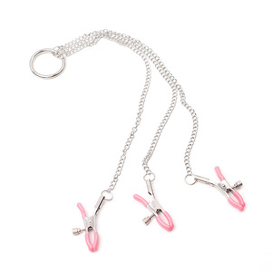 Pinzas para pezones en forma de campana de tres cabezas con cadena, joyería corporal de plata 925 para parejas, uso adulto - Product Image 3