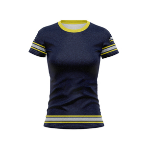 T-shirt à col rond pour femme NRL Color Block, T-shirt à manches courtes Ringer pour femme de la ligue de rugby, noir et blanc chiné avec accents verts - Product Image 4