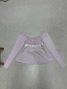 Camiseta de punto con cuello en U y lazo, diseño liso y transpirable para otoño, con detalle de cordones en la espalda e impresión digital. - Product Image 2