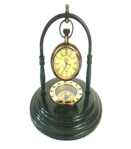 Reloj de Escritorio Mecánico con Brújula de Latón Antiguo Hecho a Mano, con Pantalla de Agujas, para Estante o Colgar - Product Image 1