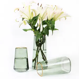 装饰金边高彩色玻璃花卉广场花瓶