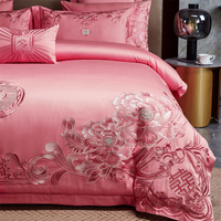 Nouvel ensemble de couvre-lit de mariage en coton haute densité rose avec broderie en dentelle de luxe 2025