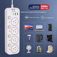 Multiprise multifonction avec câble de 2 mètres, tension AC110, protection contre les surtensions, pour l'exportation au Mexique, au Guatemala, au Venezuela, au Pérou