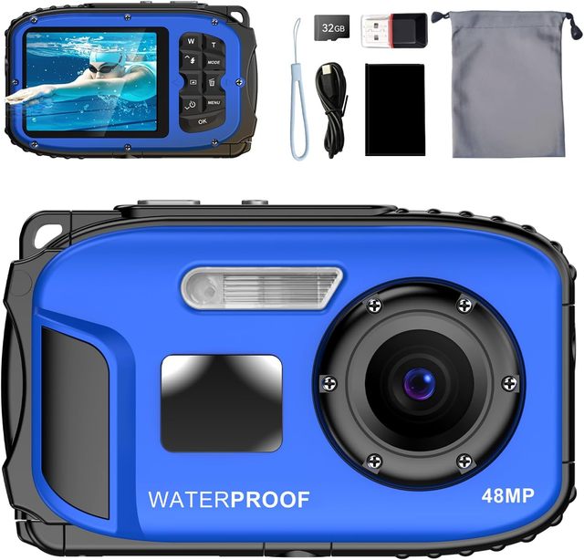 Kids Waterproof IP68 Digital Camera No Case Needed 48MP CMOS 1080P Video 7.1x-16x Optical Zoom 2"-3" Screen Mini Portable Camera