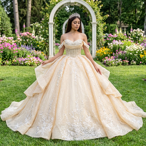 ชุดราตรีงาน Quinceanera ยาวกรอมพื้น แบบคอร์เซ็ท สำหรับสาวๆ งานพรอม งานปาร์ตี้ อายุ 15 ปี กระโปรงลูกไม้เจ้าหญิง ยี่ห้อ Jancember รุ่น Dy6848 - Product Image 1