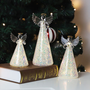 مجموعة من 3 تماثيل ملائكة مضيئة مع ترتر داخلي، تماثيل ملائكة بإضاءة LED للبيع - Product Image 3