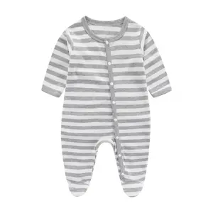 Ananbaby Bán Buôn Mềm Mại Thoáng Khí Thoải Mái Dài Tay Áo Snaps Rompers Cotton Tự Nhiên Footie Bé Jumpsuit