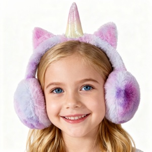 Warme, bunte Regenbogen-Tierohrenwärmer aus Kunstfell, Einhorn-Stirnband - Product Image 2