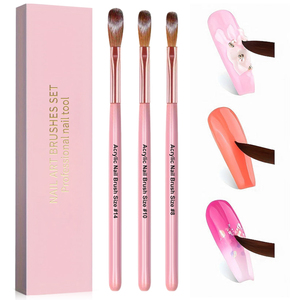 3 Piezas # Pinceles de Uñas de Acrílico 8/10/14, Pincel Profesional de Madera <span class=keywords><strong>Rosa</strong></span> con Cristal para Extensión de Uñas, Herramientas de Manicura para Esculpido 3D - Product Image 1