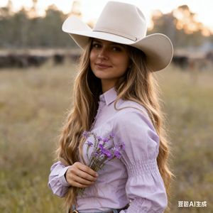 Camicia da donna POXIAO, a maniche lunghe, con ricamo, abbottonatura completa, in cotone leggero, colore <span class=keywords><strong>lilla</strong></span>, stile Western Arena. - Product Image 5