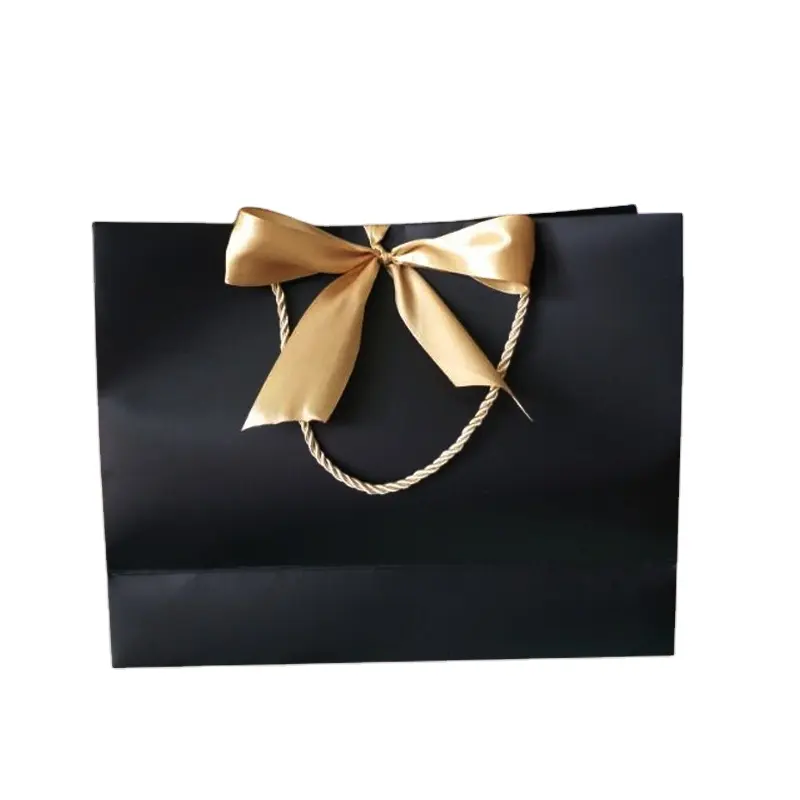 Printed Logo Black Jewelry Cosmetic Shoes, Clothing Packaging Gift Shopping Paper perfume bags With Handle/