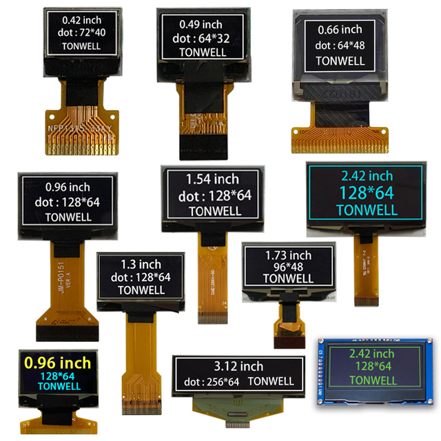 TONWELL Flexible Oled Displays 0.42/0.49/0.66/0.96/1.3/1.54/1.73/2.42/3.12 Inch Small Oled Screen Monochrome LCD Display Screen