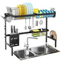 Étagère de rangement de cuisine à 2 niveaux en fer noir sur évier, égouttoir à vaisselle