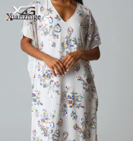 Robe de plage personnalisée style bohème pour les vacances, col en V, coupe précise, broderie florale à sequins, manches chauve-souris, maxi, imprimé léopard et lettres