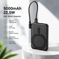 Batterie externe magnétique sans fil 22,5 W 5000 mAh avec câble intégré, portable, impression de logo personnalisée, vente en gros OEM ODM