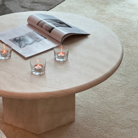 Table basse circulaire en travertin beige, style Wabi-sabi, moderne et minimaliste, pour le salon